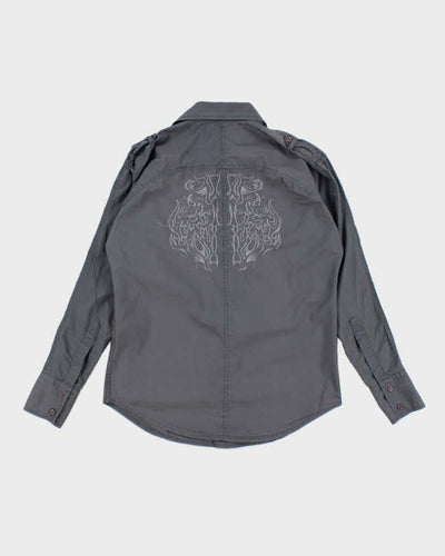 Y2k 00s Outlaw Jeans Embroidered Grey Shirt - L
