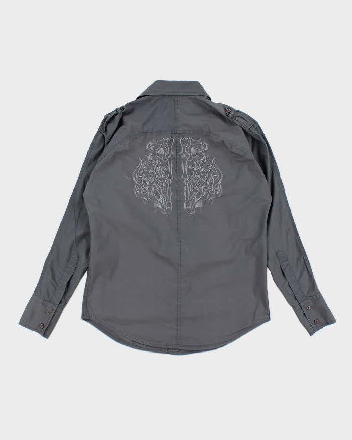 Y2k 00s Outlaw Jeans Embroidered Grey Shirt - L