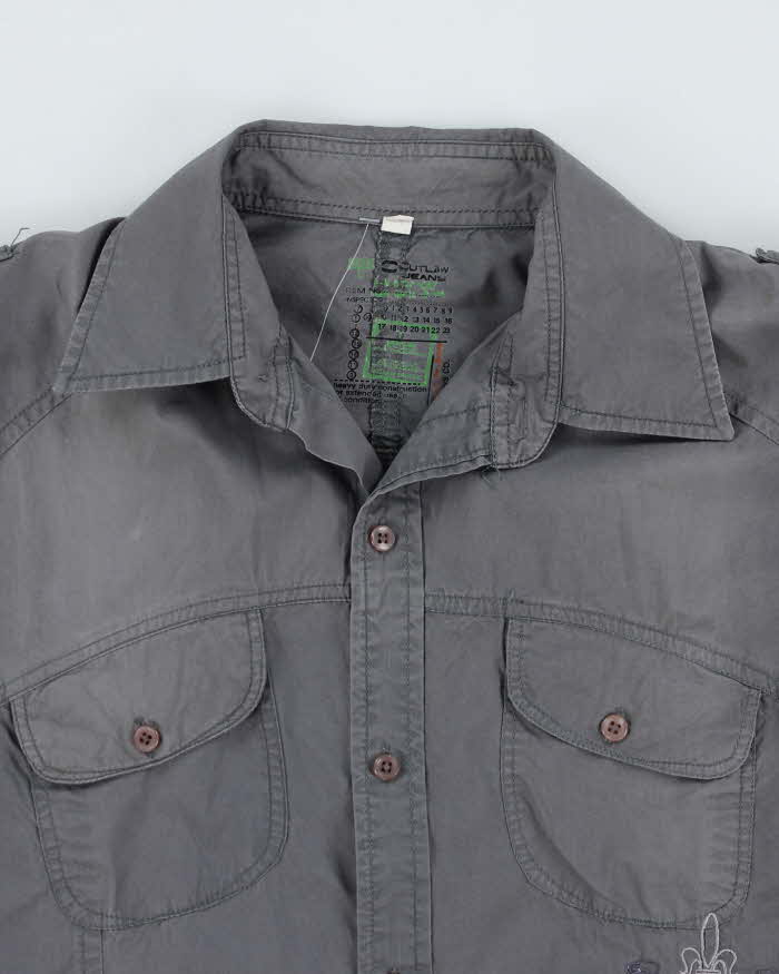 Y2k 00s Outlaw Jeans Embroidered Grey Shirt - L