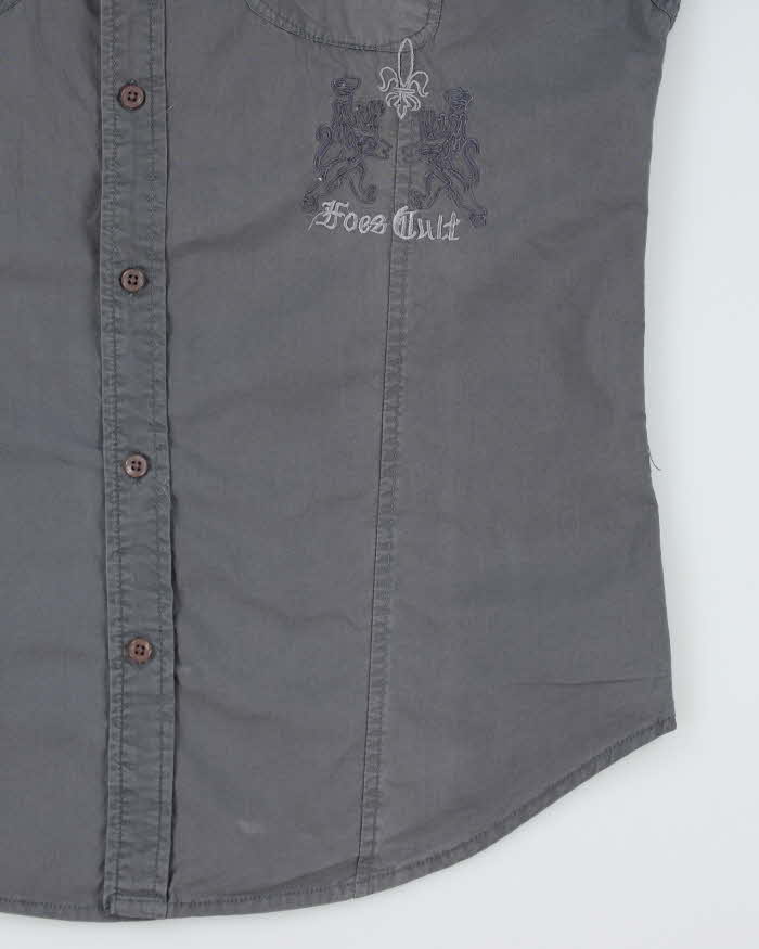 Y2k 00s Outlaw Jeans Embroidered Grey Shirt - L
