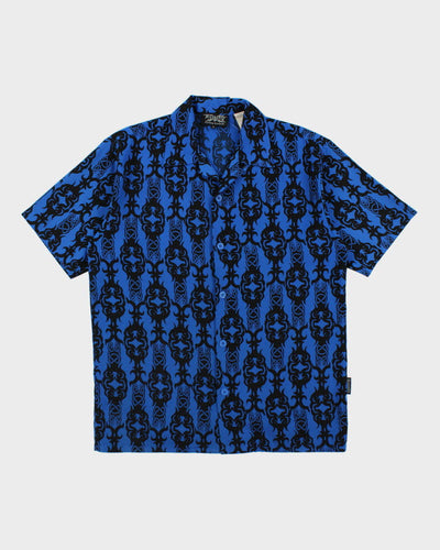Vintage 90s Dragonfly Blue Patterned Short Sleeve Shirt - M