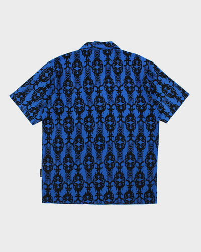 Vintage 90s Dragonfly Blue Patterned Short Sleeve Shirt - M
