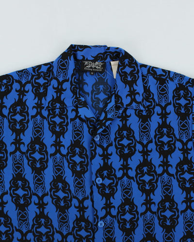 Vintage 90s Dragonfly Blue Patterned Short Sleeve Shirt - M