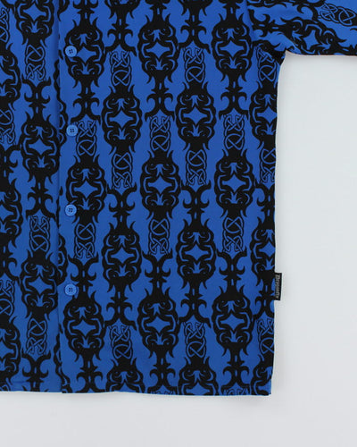Vintage 90s Dragonfly Blue Patterned Short Sleeve Shirt - M