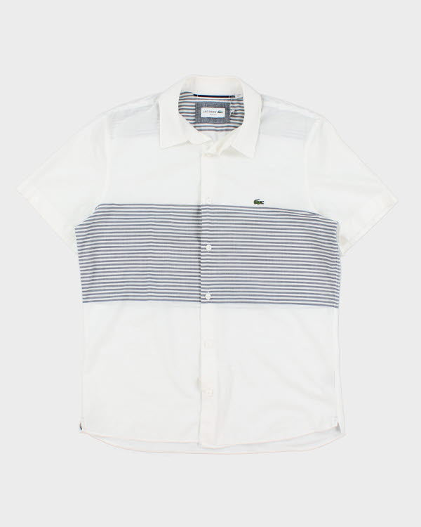 Lacoste White Stripe Short Sleeve Shirt - M