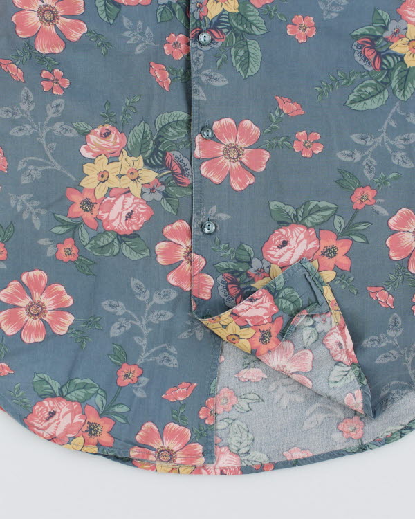 Vintage Men's Floral Print Short Sleeve Shirt - M