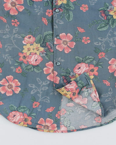 Vintage Men's Floral Print Short Sleeve Shirt - M