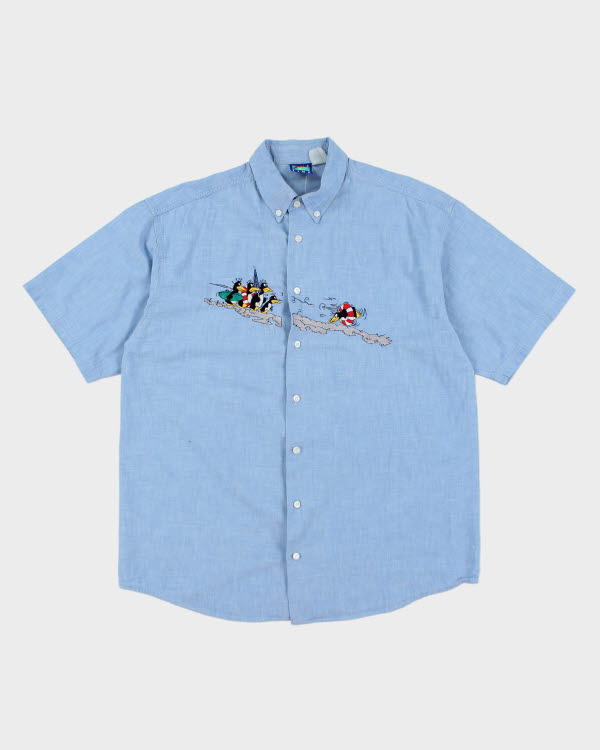 Vintage Men's Embroidered Birds Short Sleeve Shirt - XL