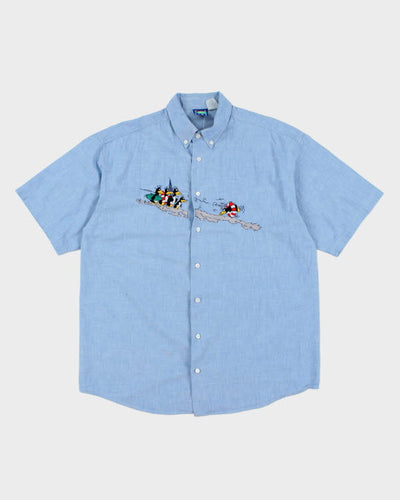 Vintage Men's Embroidered Birds Short Sleeve Shirt - XL