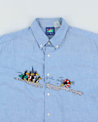 Vintage Men's Embroidered Birds Short Sleeve Shirt - XL