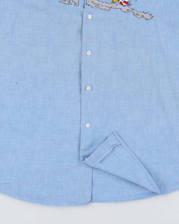 Vintage Men's Embroidered Birds Short Sleeve Shirt - XL