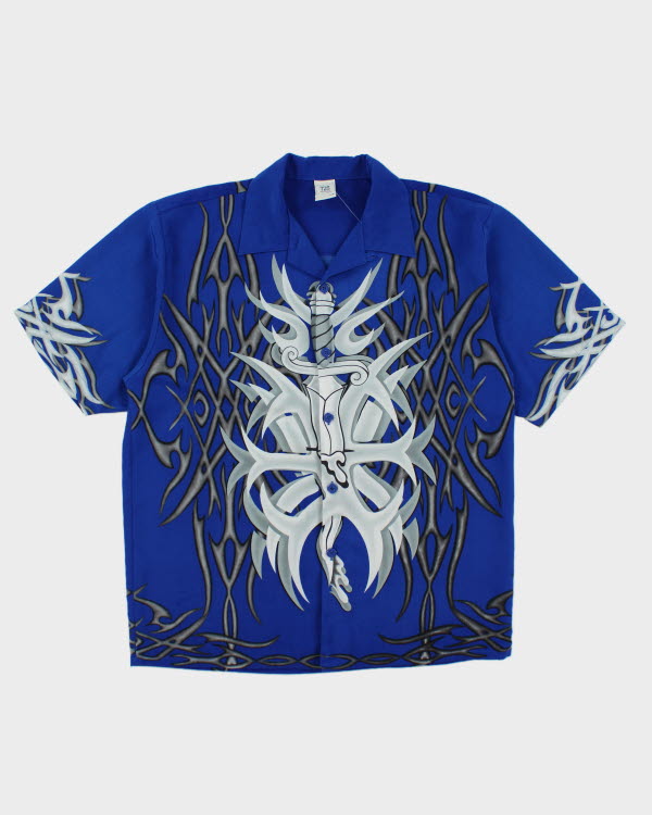 Vintage Y2K Gothic All Over Print Short Sleeve Shirt - L