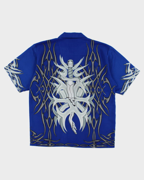 Vintage Y2K Gothic All Over Print Short Sleeve Shirt - L