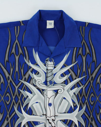 Vintage Y2K Gothic All Over Print Short Sleeve Shirt - L