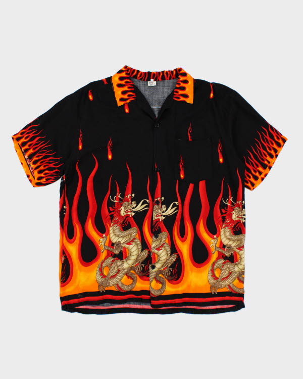 Vintage Y2K Flame Short Sleeve Shirt - L