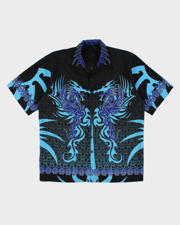 Y2k 00s Blue Dragon Shirt - M