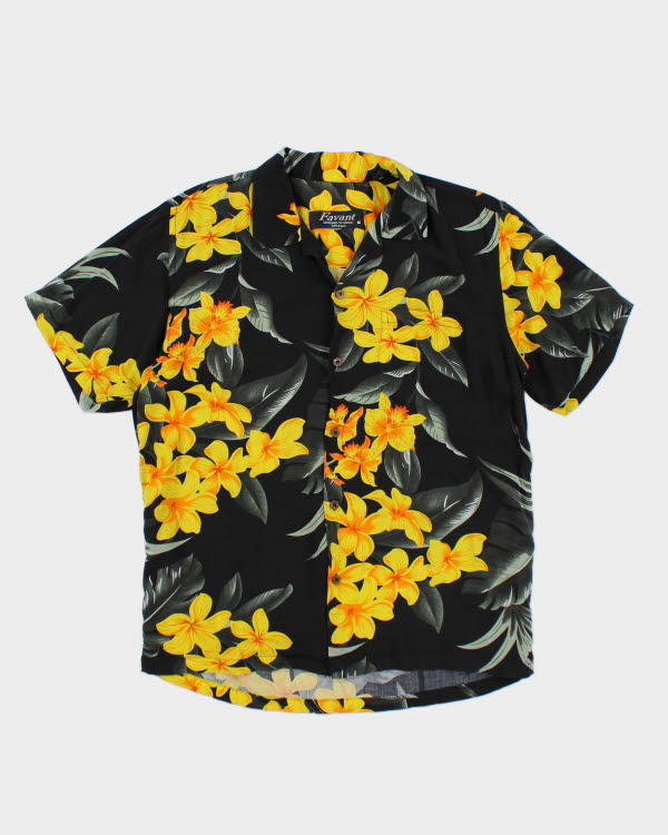Vintage Yellow Floral Printed Hawaiian Shirt - M