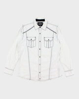Y2k 00s Buckle Black Slim Fit Shirt - L