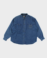 Vintage Harley Davidson Embroidered Long-sleeve Denim Shirt - XXXL