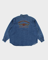 Vintage Harley Davidson Embroidered Long-sleeve Denim Shirt - XXXL