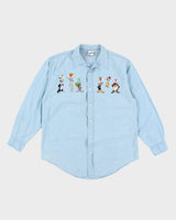 Vintage 90's Looney Tunes Embroidered Long-sleeve Denim Shirt - M