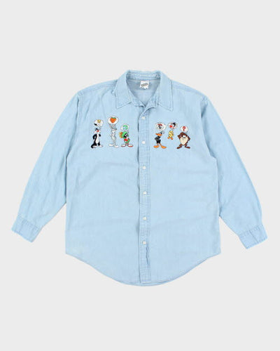Vintage 90's Looney Tunes Embroidered Long-sleeve Denim Shirt - M