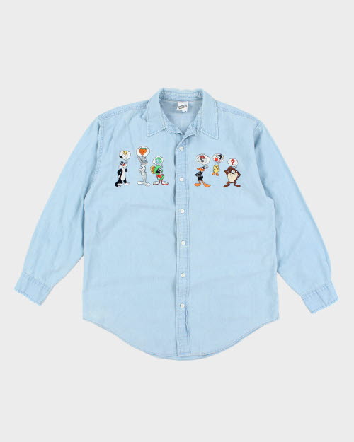 Vintage 90's Looney Tunes Embroidered Long-sleeve Denim Shirt - M