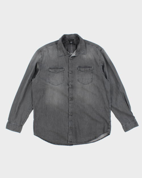 Vintage Calvin Klein Grey Wash Long-sleeve Denim Shirt - XL