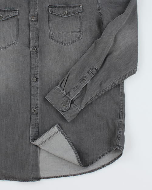Vintage Calvin Klein Grey Wash Long-sleeve Denim Shirt - XL