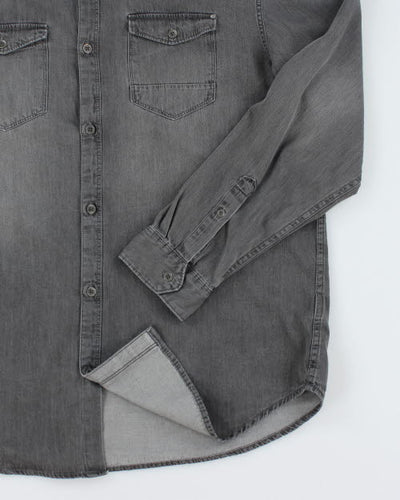 Vintage Calvin Klein Grey Wash Long-sleeve Denim Shirt - XL