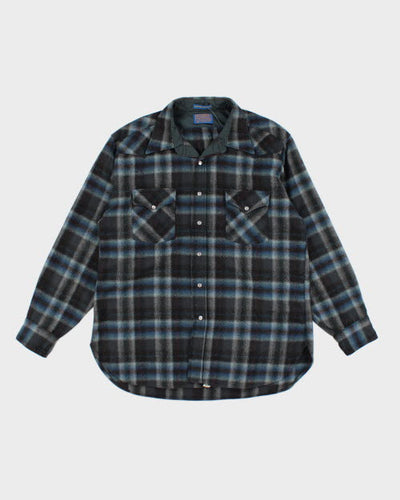 Vintage Pendleton Pearl Snap Shadow Plaid Flannel Shirt - L