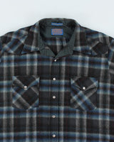 Vintage Pendleton Pearl Snap Shadow Plaid Flannel Shirt - L