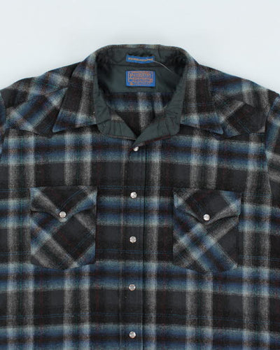 Vintage Pendleton Pearl Snap Shadow Plaid Flannel Shirt - L