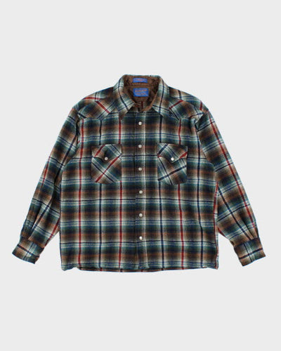 Vintage 90's Pendleton Plaid Popper Flannel Shirt - L