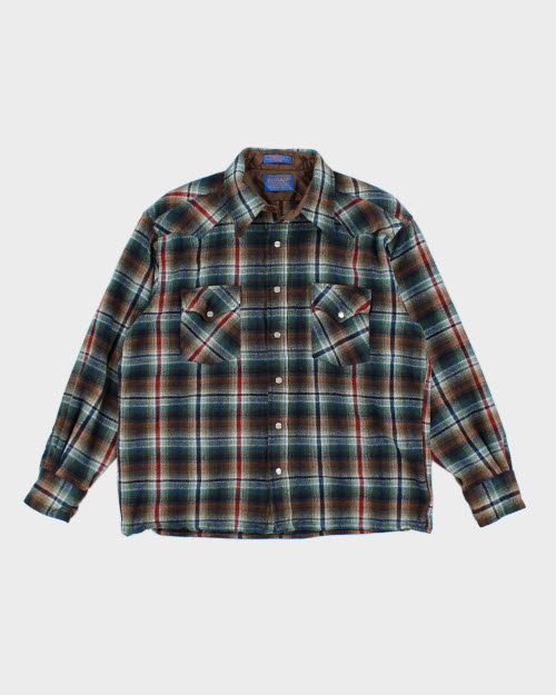Vintage 90's Pendleton Plaid Popper Flannel Shirt - L