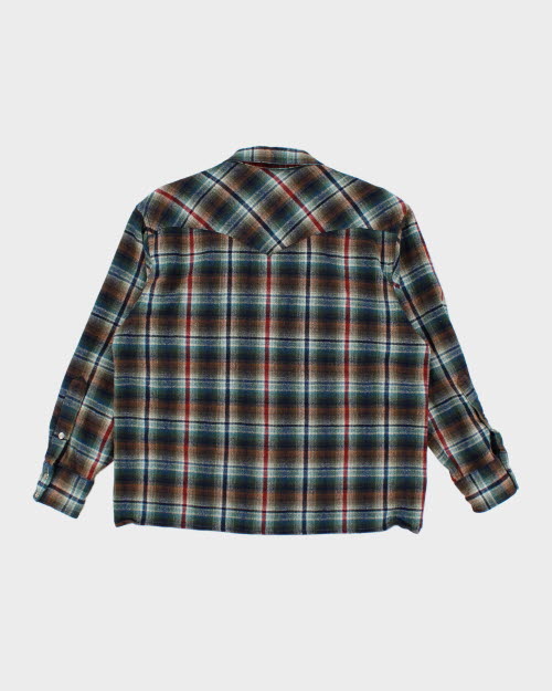 Vintage 90's Pendleton Plaid Popper Flannel Shirt - L