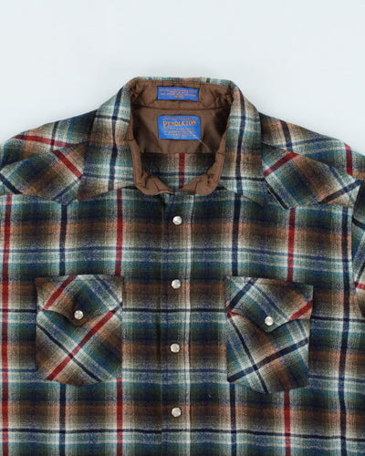Vintage 90's Pendleton Plaid Popper Flannel Shirt - L
