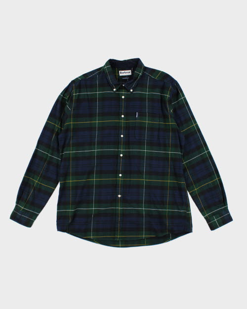 Vintage Barbour Navy Plaid Flannel Shirt - XL