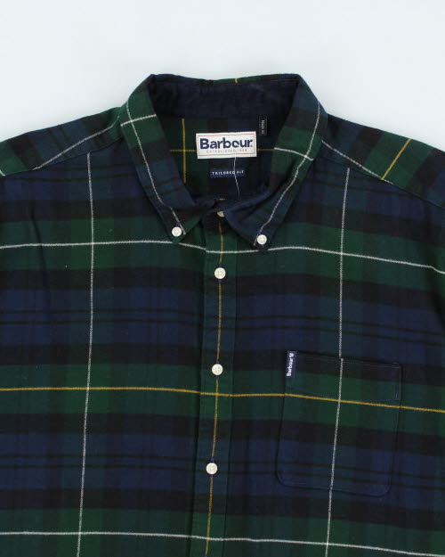 Vintage Barbour Navy Plaid Flannel Shirt - XL