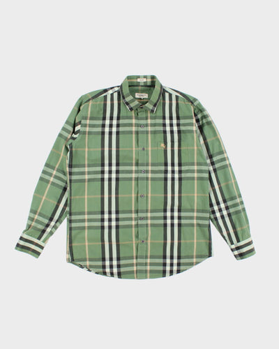 Burberry Green Checked Long Sleeve Shirt - XL