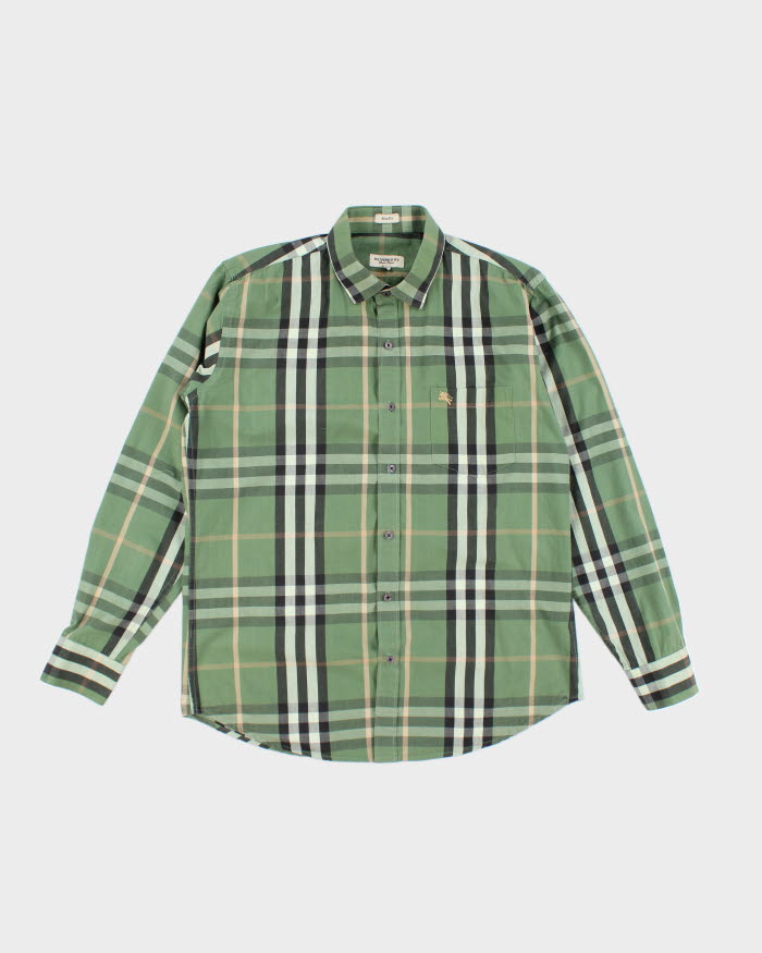 Burberry Green Checked Long Sleeve Shirt - XL