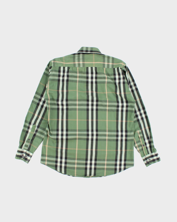 Burberry Green Checked Long Sleeve Shirt - XL