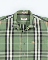 Burberry Green Checked Long Sleeve Shirt - XL