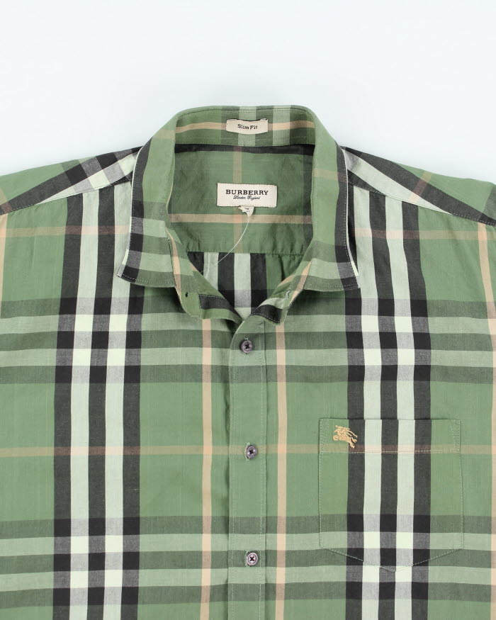 Burberry Green Checked Long Sleeve Shirt - XL