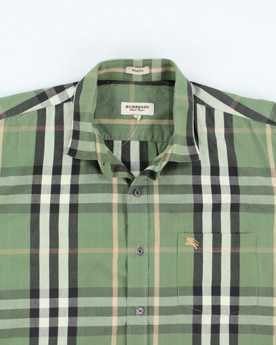 Burberry Green Checked Long Sleeve Shirt - XL