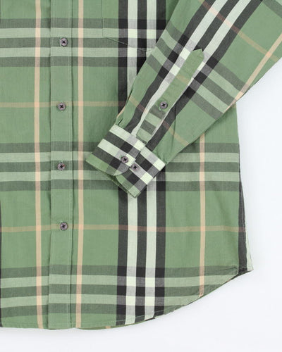 Burberry Green Checked Long Sleeve Shirt - XL