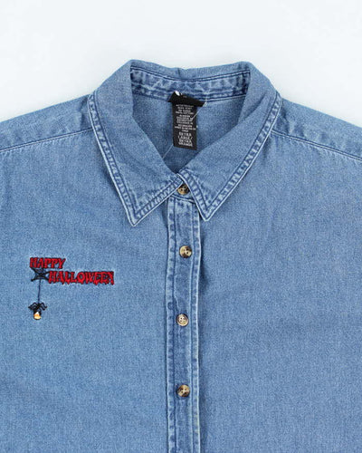 Vintage 2000's Embroidered Halloween Button Up Denim Shirt - XL