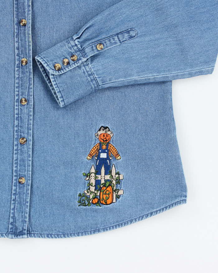 Vintage 2000's Embroidered Halloween Button Up Denim Shirt - XL