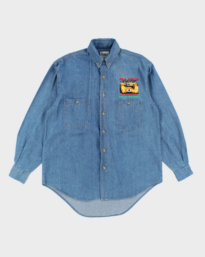 Vintage 90's Embroidered Mclaren Car Racing Oversized Denim Shirt - M