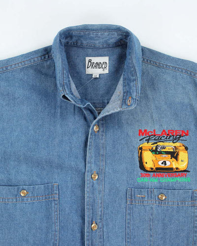 Vintage 90's Embroidered Mclaren Car Racing Oversized Denim Shirt - M